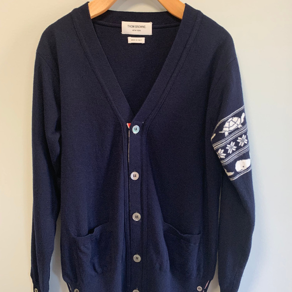 Thom Browne Other - Thom Browne Blue Merino Wool V-Neck Cardigan
